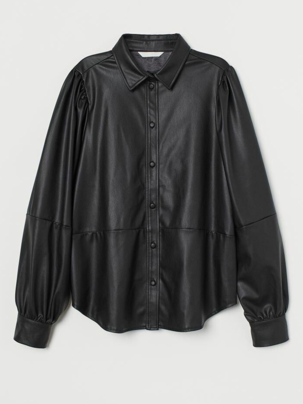 H&M NWT Collared Faux Leather Button-Up Shirt - Black